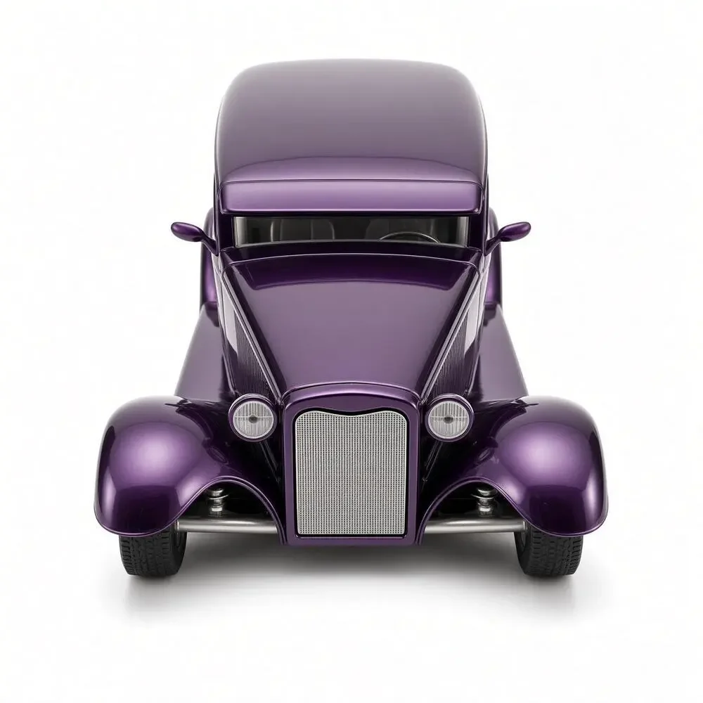 1932 Ford Model A Sedan Diecast Car Purple Custom Hot Rod 1:24 Scale Chrome